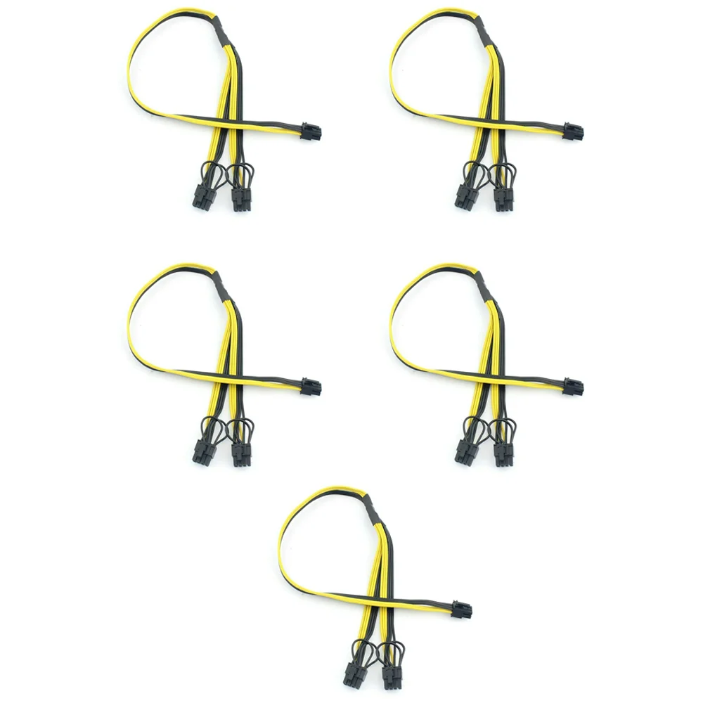 5Pcs PCI-E PCI Express 6Pin to Dual 2-Port 8Pin 6+2 Pin Adapter GPU Video Card Power Cable 16AWG+18AWG Wire for Miner