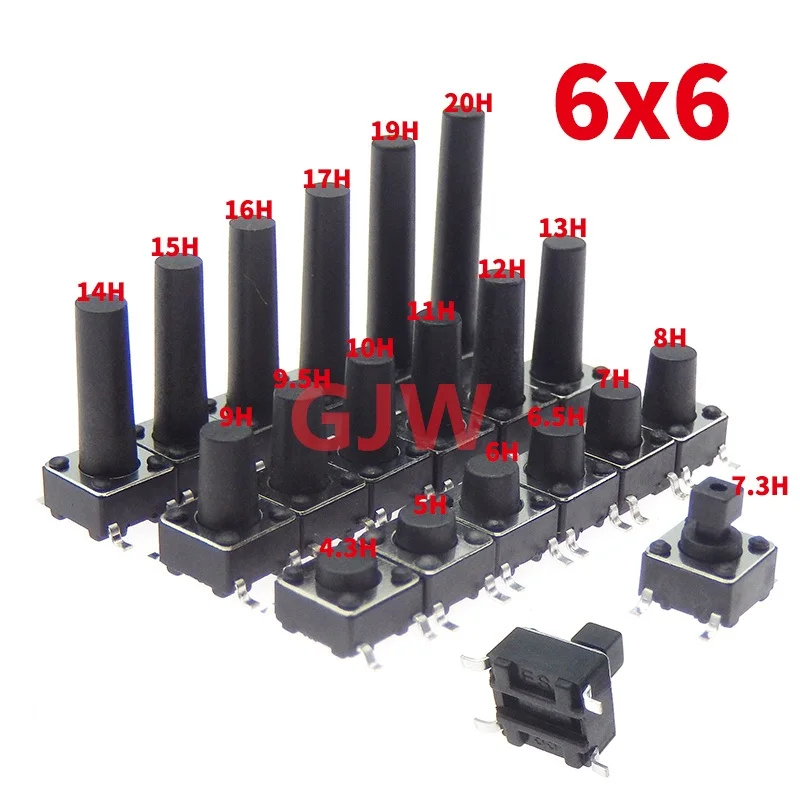 50PCS SMT 6*6 6X6X4.3/5/6/7/8/9-20MM 6x6x4.3MM 6x6x5MM 6x6x6MM 6x6x7MM 6x6x8MM 4PIN smd tact switch Micro push button switch