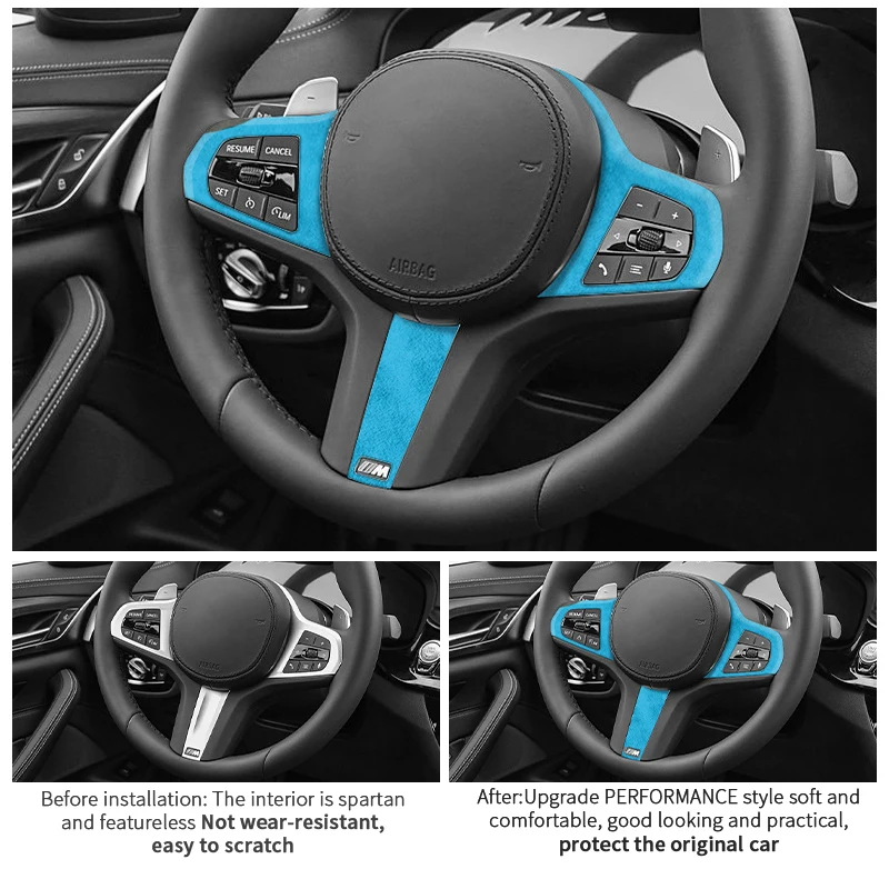 Made of Alcantara For BMW G30 G20 G28 G21 G11 G12 F40 Z4 G32 Car Steering Wheel Stickers Button Trim Frame Interior Accessories