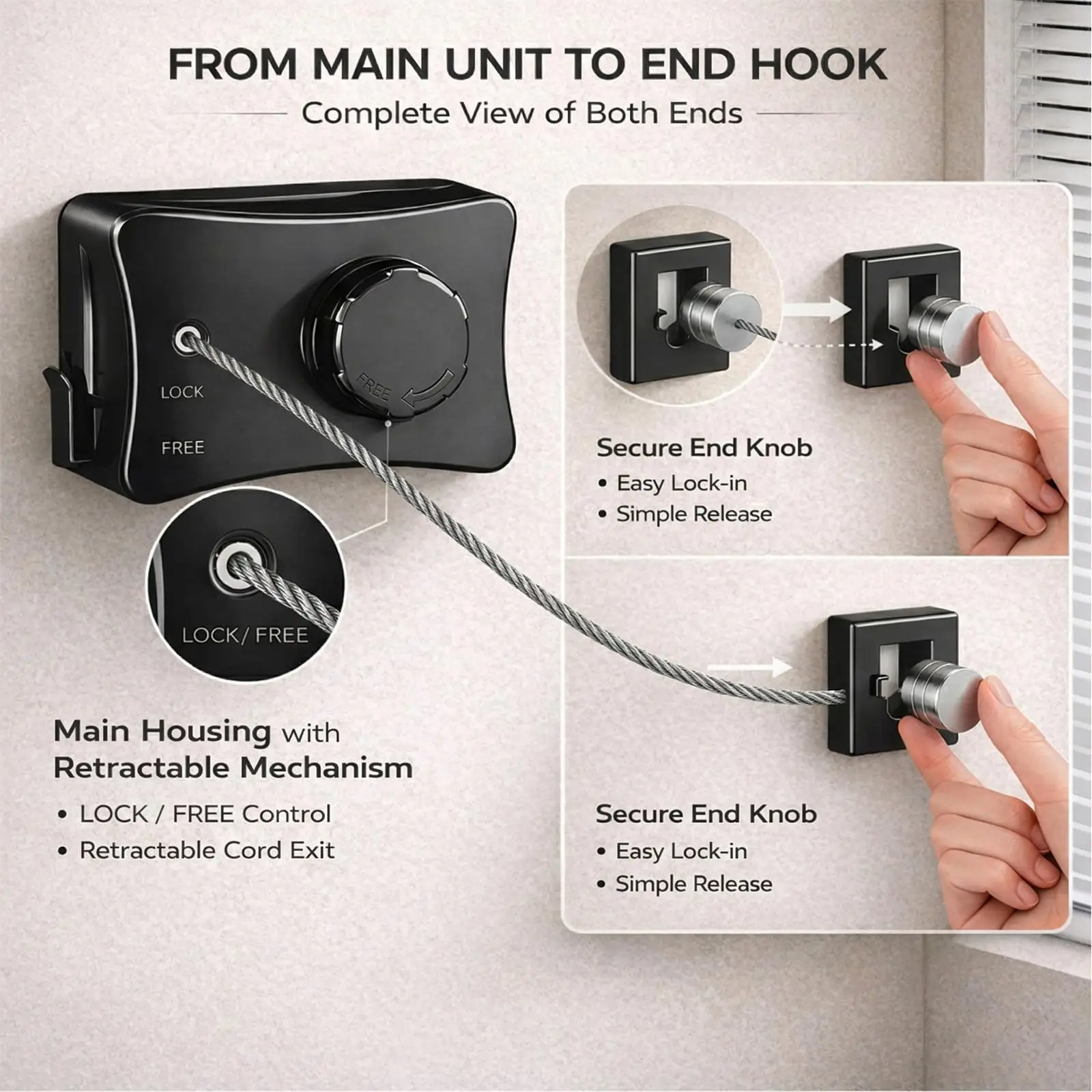 Retractable Clothesline Indoor Outdoor - Max Load 44 lbs, Heavy Duty Clothes Line for Indoors & Outside