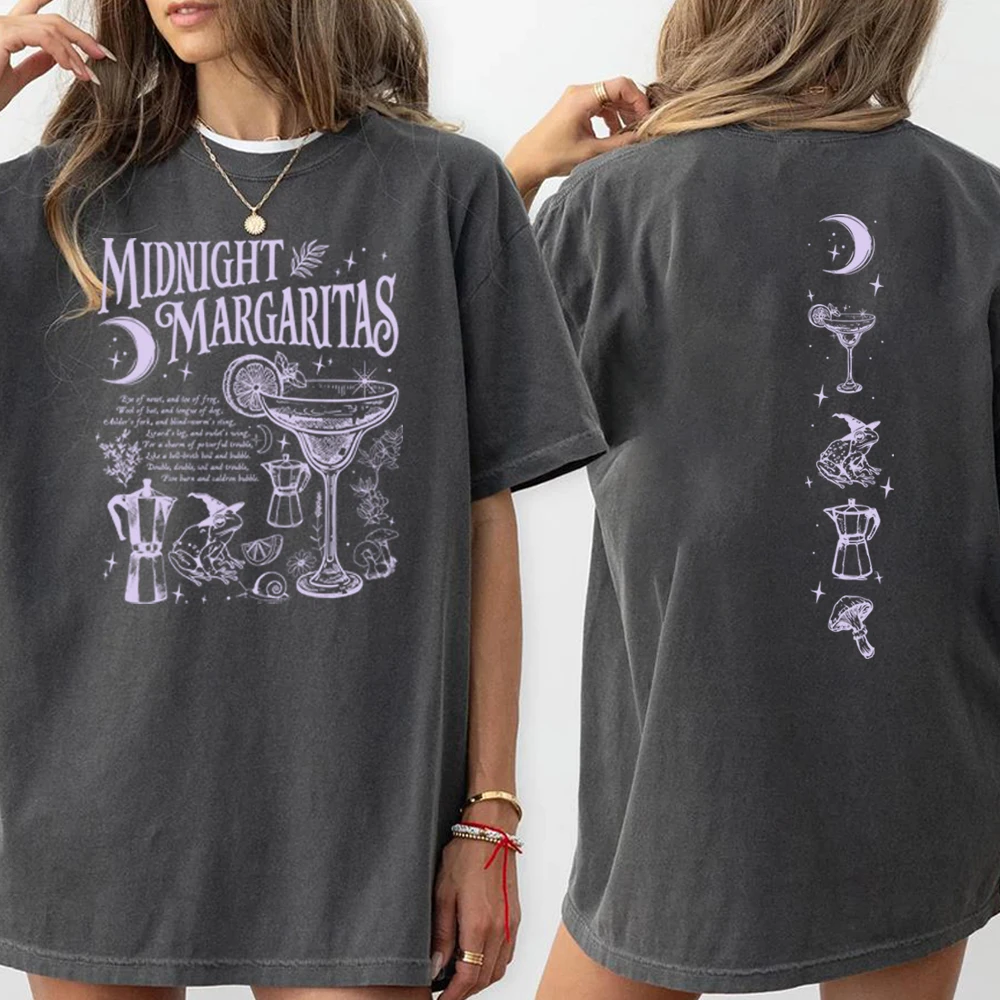 Women's Retro Midnight Margarita T-shirt Double sided Printed Frog Mushroom Moon Pattern Short Sleeve Polyester Fiber T-shirt
