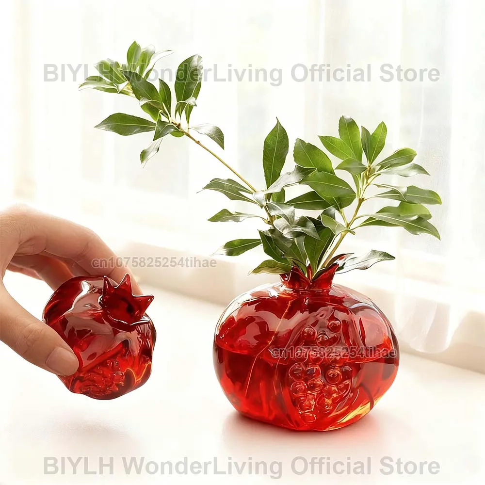 Pomegranate Glass Vase For Hydroponic Flower Arrangement Home Decoration Table Decor Small Red Vase Hydroponic System Plant Pot