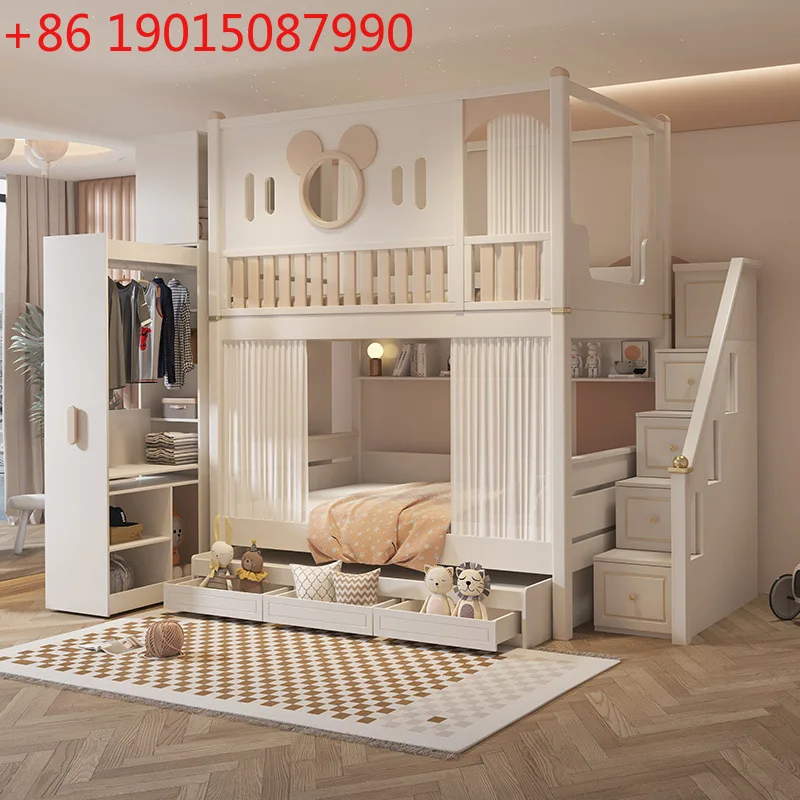 

Детская двухъярусная кровать, двухъярусная кровать с приподнятым домиком на дереве, двухъярусная кровать с замком в второй этаже, маленькая квартира для взрослых на второй этаж