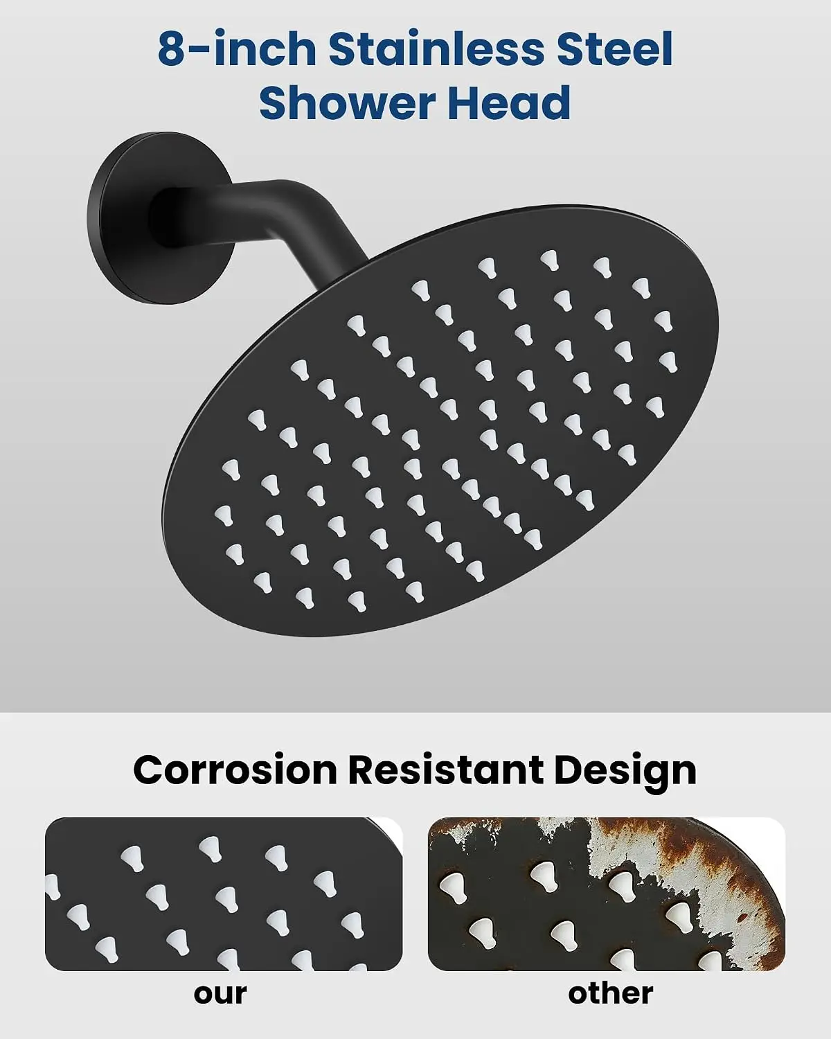 8-Inch Rainfall Shower Faucet Set with Tub Spout, Solid Brass Valve, Matte Black view 4