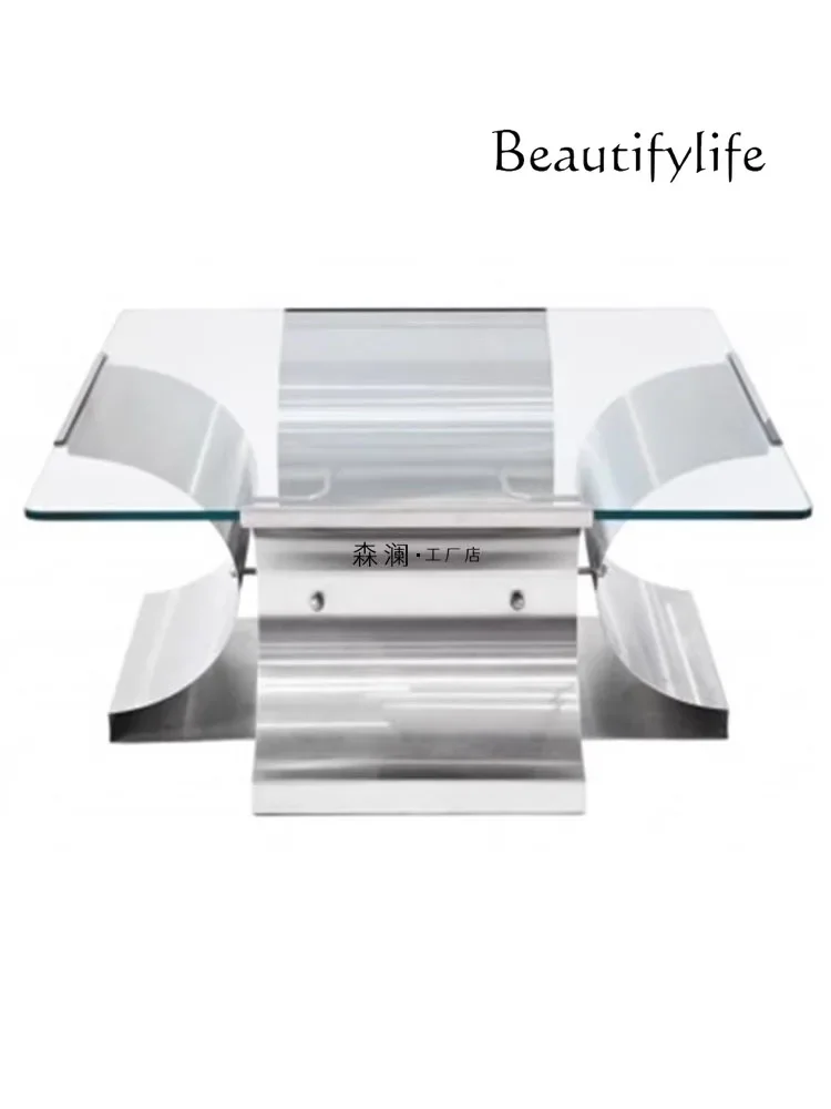 

Stainless steel personalized creative coffee table, Nordic light luxury square minimalist corner table in the living room