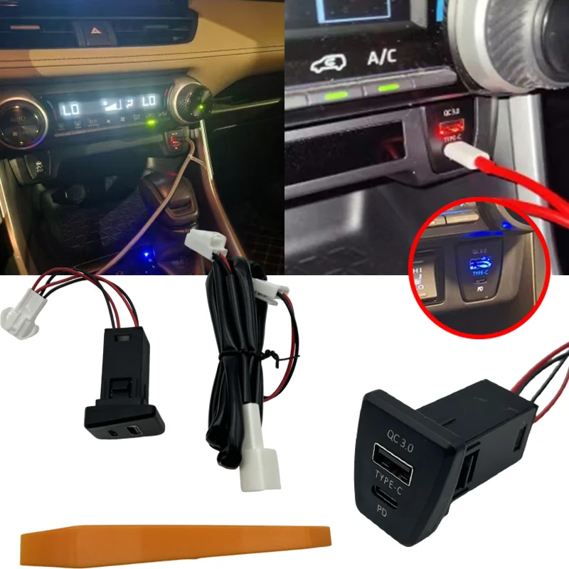 USB QC3.0 Mobile Phone Quick Car Charger Smartphone Charging Adapter for Toyota WILDLANDER Rav4 2020 2021 2022 2023