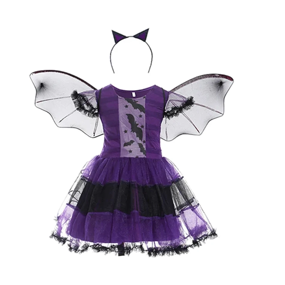 Kids Fancy All Saint Day Clothing The Nightmare before Christmas Sally Dress Girls Vinatge Vampire Costume Lovely Witch Outfit