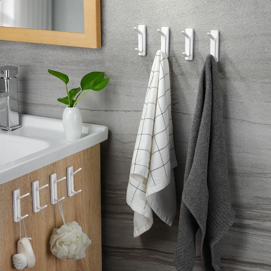 Ganci adesivi per appendere danni liberi Gancio da parete rimovibile nei spazi viventi 8 ganci bianchi in plastica e 8 strisce adesive