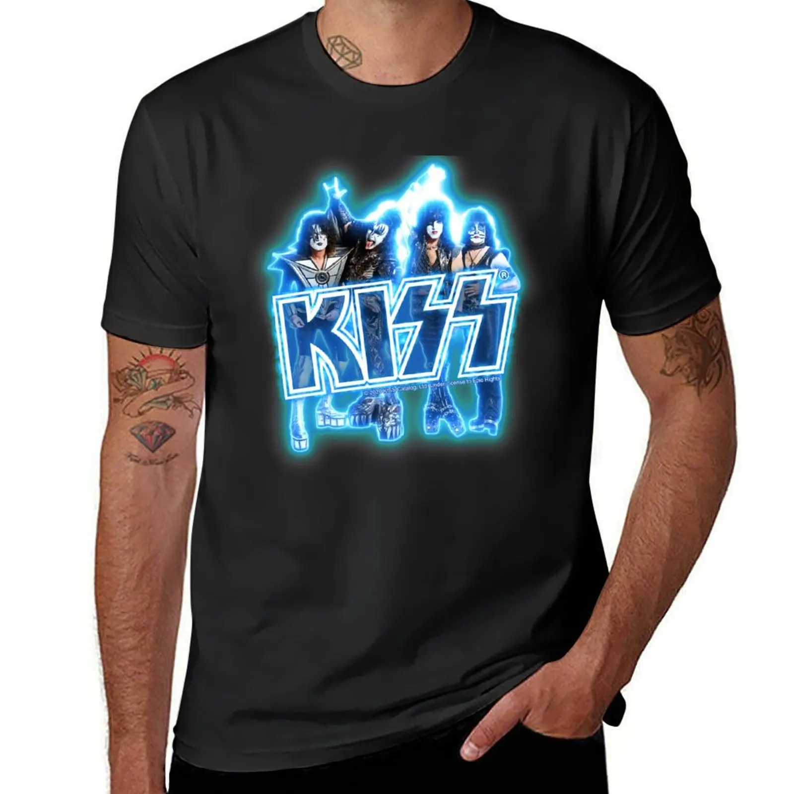 

KISS  the Band - Blue Energy Glow T-Shirt oversizeds kawaii clothes boys whites t shirts for men pack