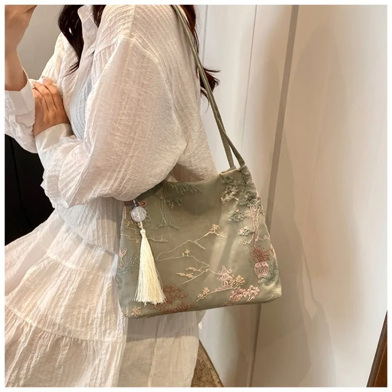 New Chinese-style Crossbody Bag, Women's 2025 New Casual and Fashionable Single-shoulder Bag, Cloth Bag, Popular Bucket Bag image 4