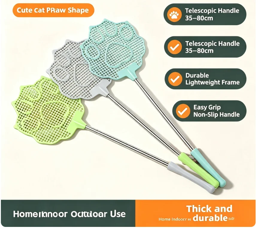 Retractable Insect Swatter With Cute Cat Paw Shape Practical Mosquito Remover Household Indoor Daily Use Accessory