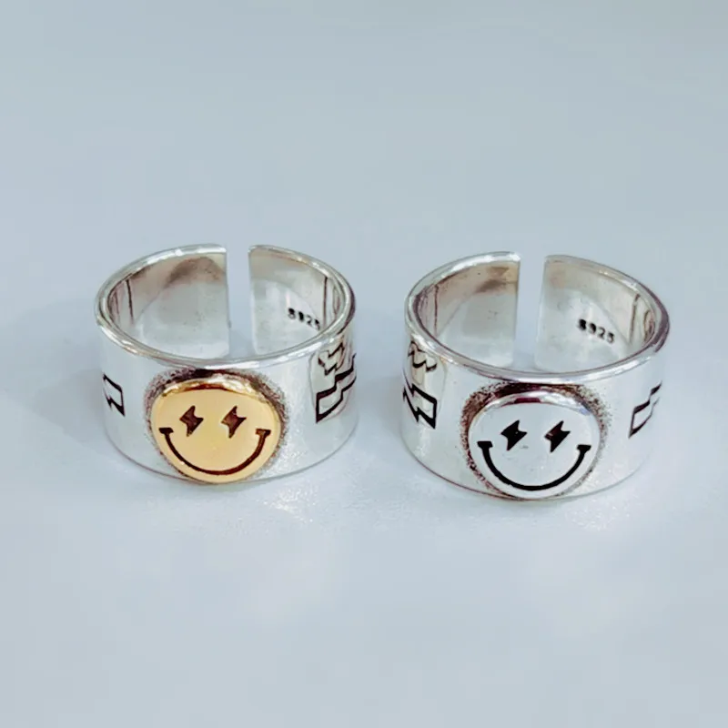 New Fashion Punk Vintage Happy Smile Silver Color Open Finger Rings Stackable For Women Girl Jewelry Gift Dropship Wholesale