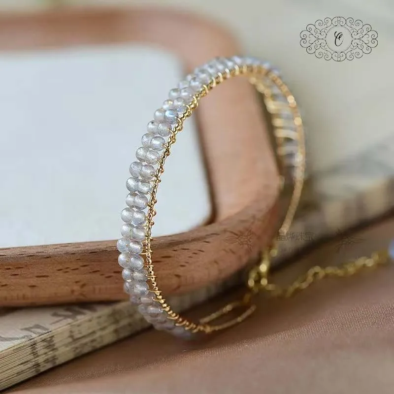 

Elegant Multi-Row Moonstone Bracelet, Smooth Beaded Strand For Everyday Luxury