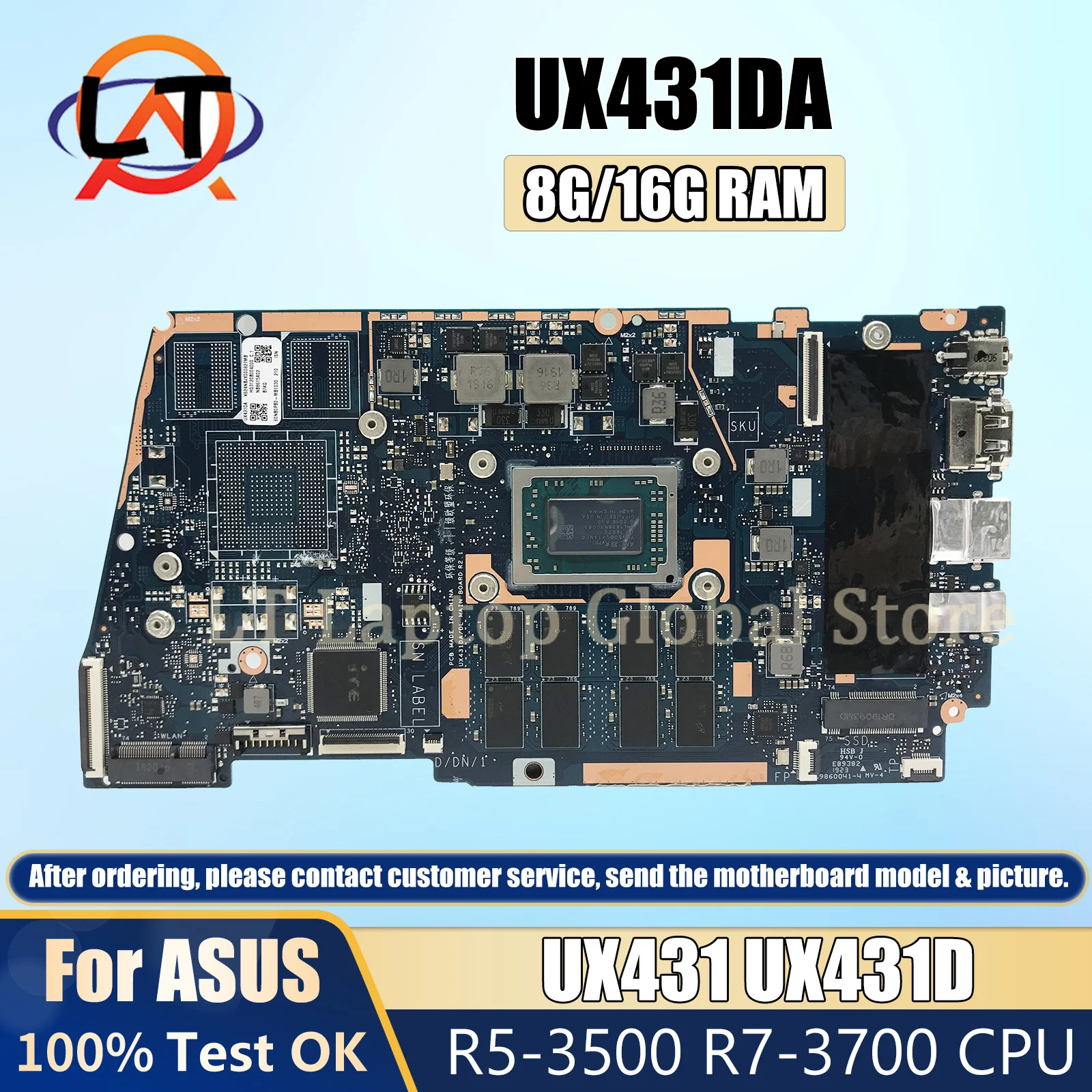 

UX431DA Mainboard For ASUS FOR ZenBook UX431 UX431D Laptop Motherboard R5-3500 R7-3700 8G/16G-RAM 100% Test OK