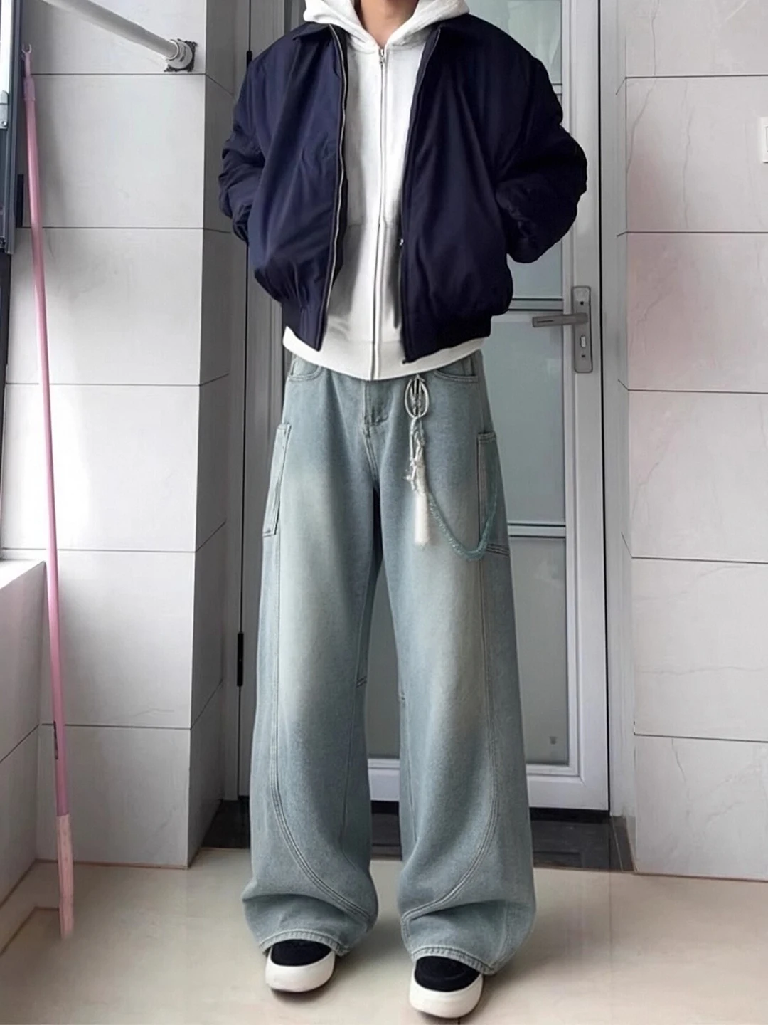 

Retro American Wide Leg Men's Jeans Spring Cleanfit Knife Workwear Loose Straight Leg Trousers Youth Casual Wear