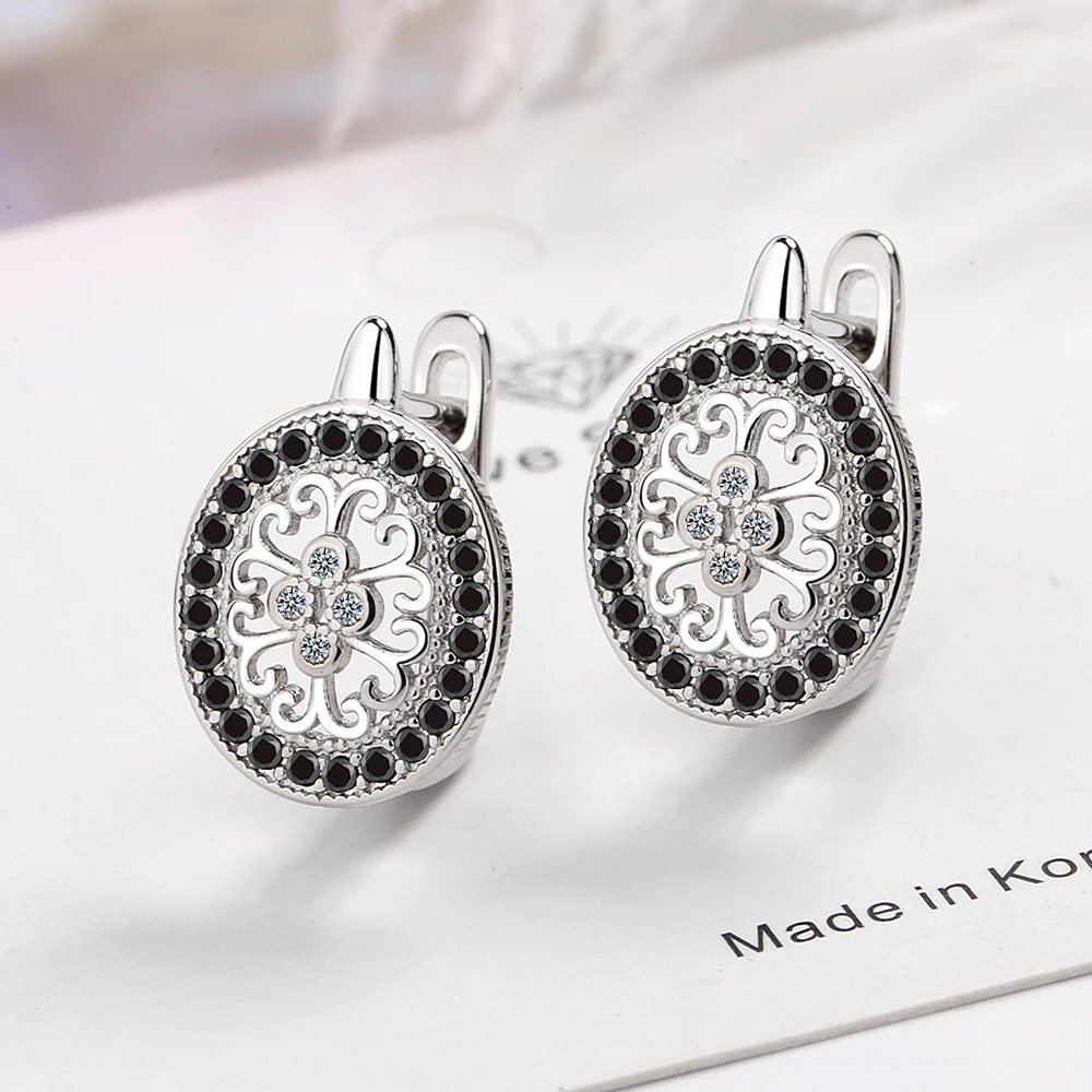 Luxury Natural Black Spinel 925 Sterling Silver Geometric Oval Hoop Earring for Women Statement Gemstone Fine Jewelry Huggies