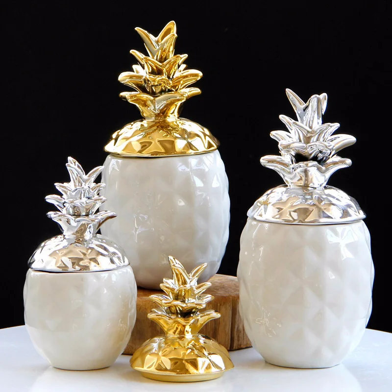 

Scandinavian Style Creative Electroplated Ceramics Pineapple Handicrafts Ornaments Home Storage Storage Jar Porch Living