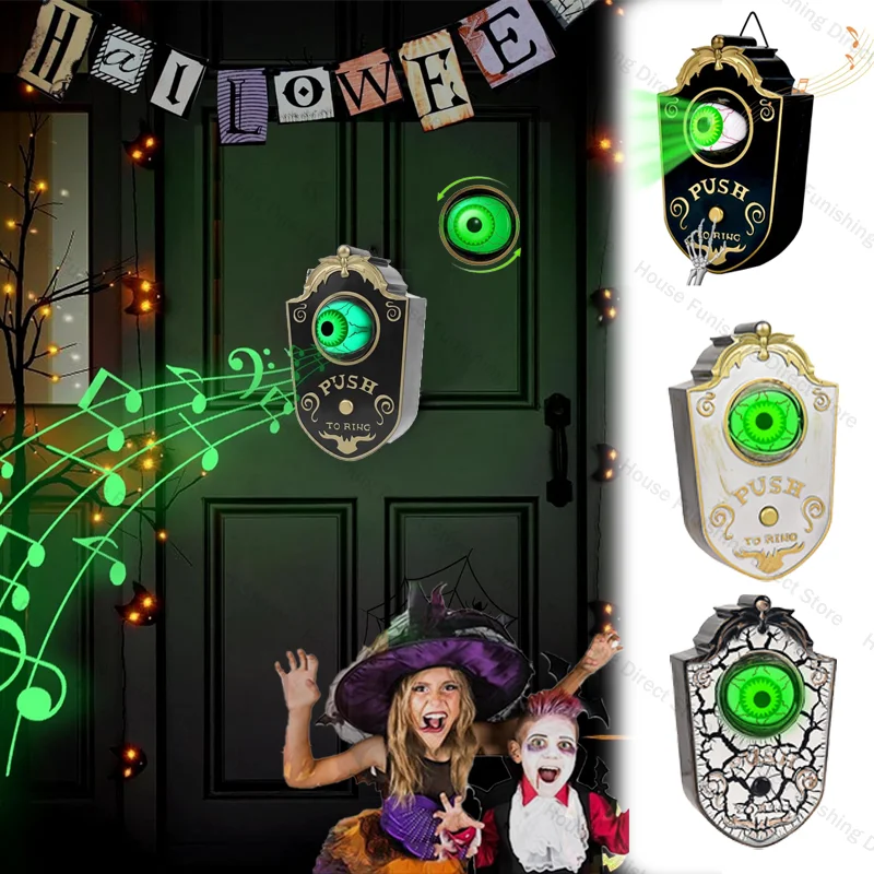 

Украшение на Хэллоуин, одноглазый дверной звонок, реквизит ужасов, светящийся день призрака, домашний подвесной электрический светящийся звучащийся дверной звонок для глазного яблока