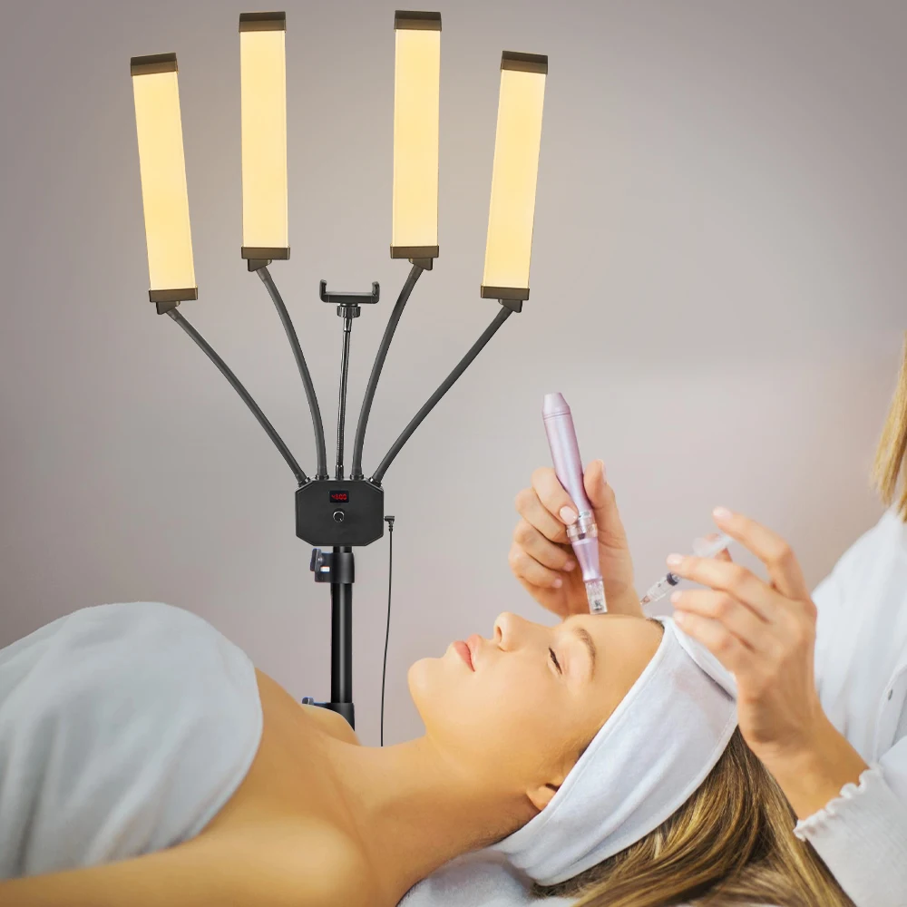 Professionelle Tattoo-Schönheitslampe, Fotografie, LED-Ringlicht, flexibel, 4-armig, LED-Videoleuchte, 65 W, 3200–5600 K, mit USB-Ladeanschluss – Detail 7