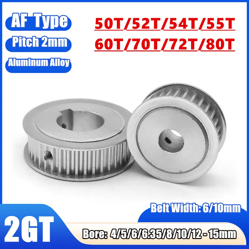 Timing Pulley 2GT 50T/52T/54T/55T/60T/70T/72T/80Teeth for Belt Width 6/10mm Groove Aluminium Alloy Wheel 2GT Synchronous Pulleys