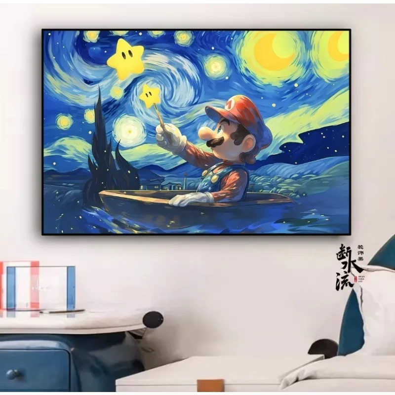 Póster de la serie de Super Mario Bros, Luigi, Fondo de dibujos animados, pintura Art Deco, lienzo de pared para habitación de animación, póster HD, regalo