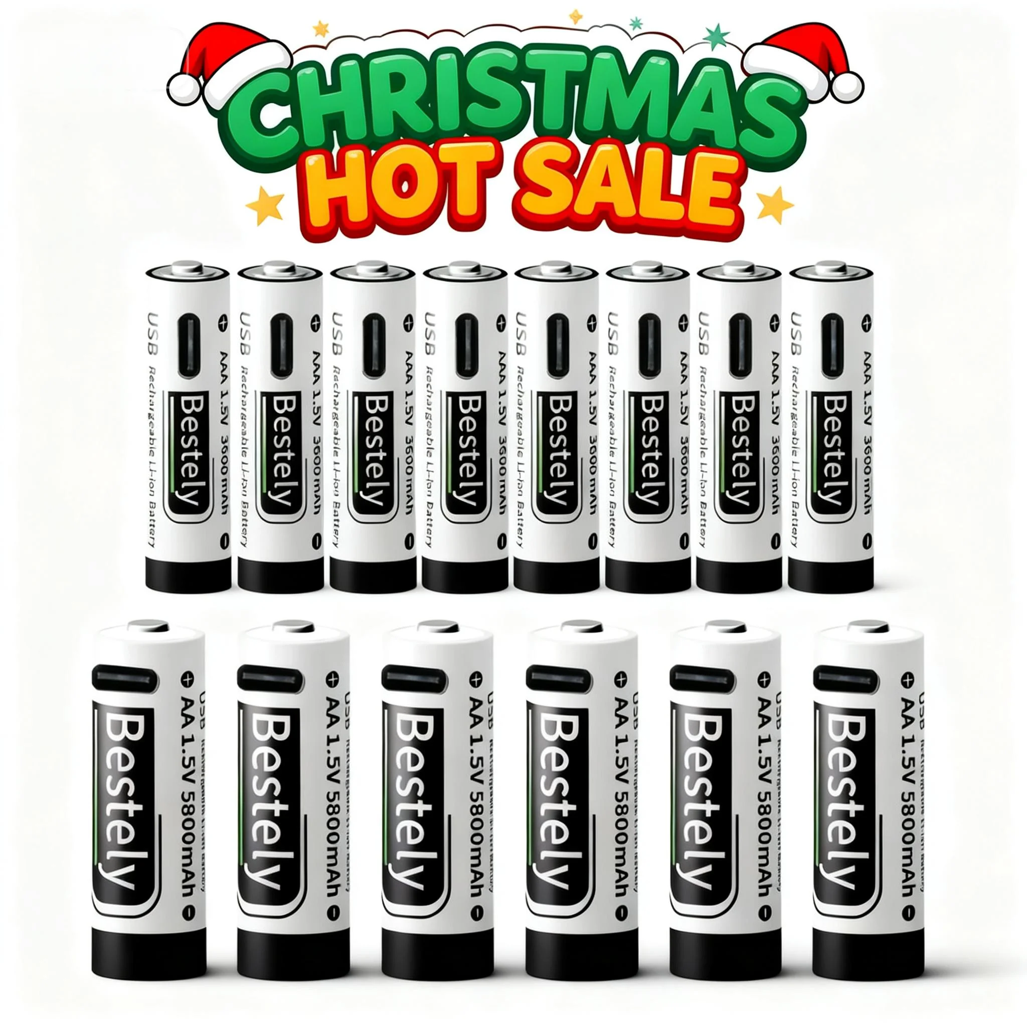 

Pack AA AAA Rechargeable Batteries 1.5V Li-ion, 5800mAh Long Lasting, USB-C Fast Charge for Smart Toys, Wireless Mouse, Keyboard