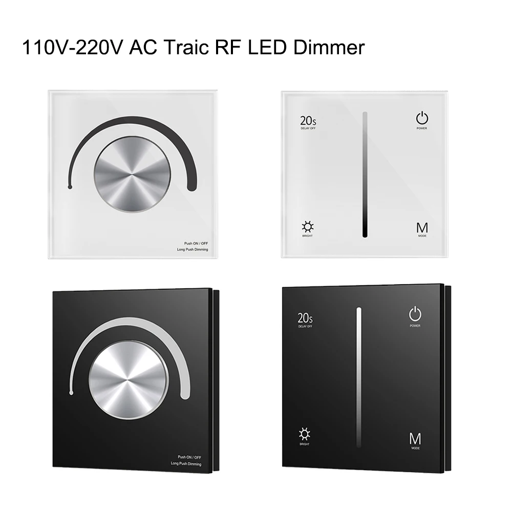 AC Triac Dimmer 110V 220V 230V LED Dimmer Switch 360W Rotary Glass Panel Touch Dimmable Remote For Single Color LED Lamp Bulb