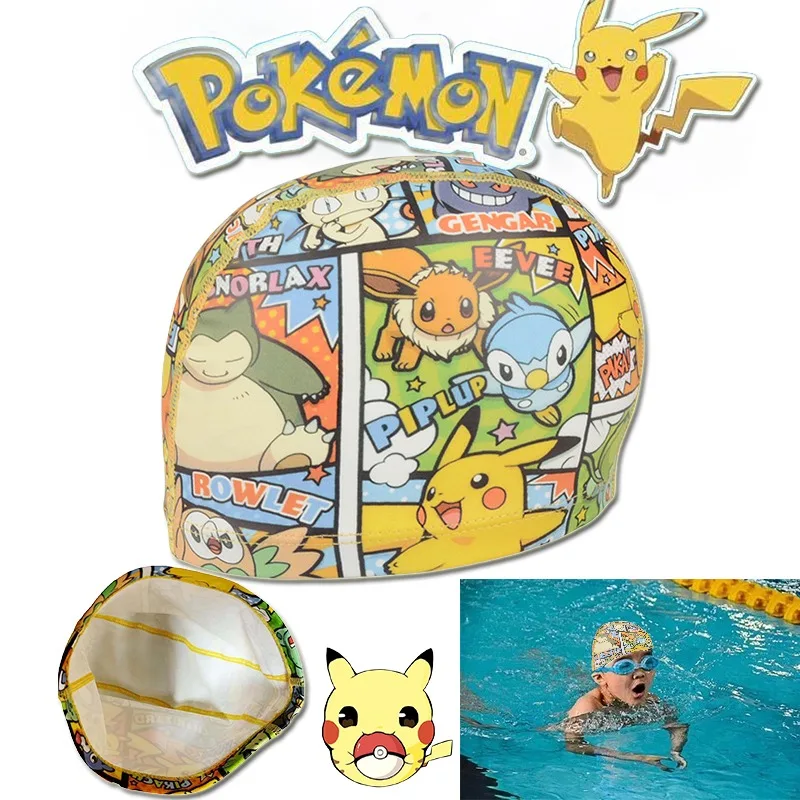 Pokemon Elastic Waterproof PU Swimming Cap Pikachu Comfortable Not Strangling Head Hair Protection Boys Girls Cute Swimming Cap