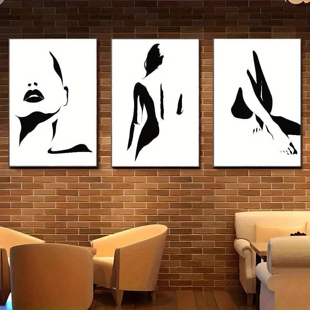 مجموعة ديكورات قماشية بدون إطار مكونة من 3 قطع، فن أنيق لكل زاوية من فن تجريدي منزلي، ملصق أزياء نسائي، C #6