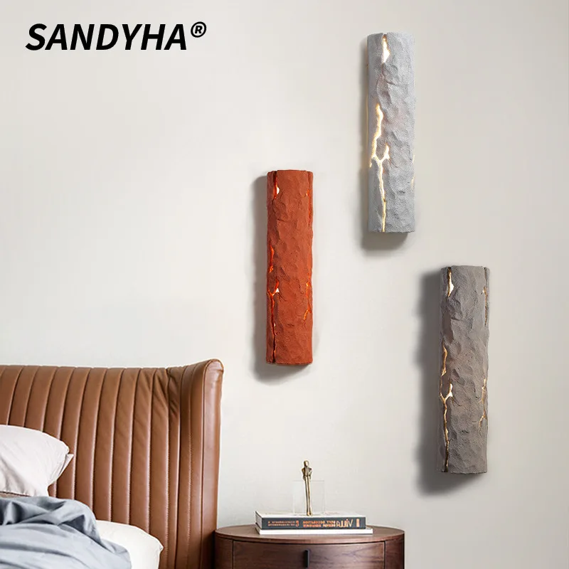 SANDYHA Nordic Style Resin Wall Light Rock Design Bedside Lamp for Bedroom Living Room Indoor Decoration Unique Lighting Fixture