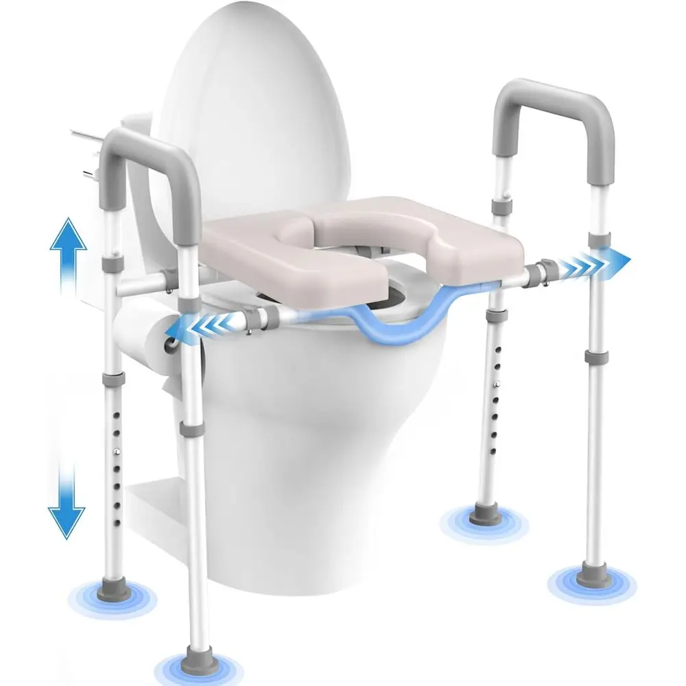 

Elevated Toilet Seat with Adjustable Width and Handles for Seniors and Heavy Users