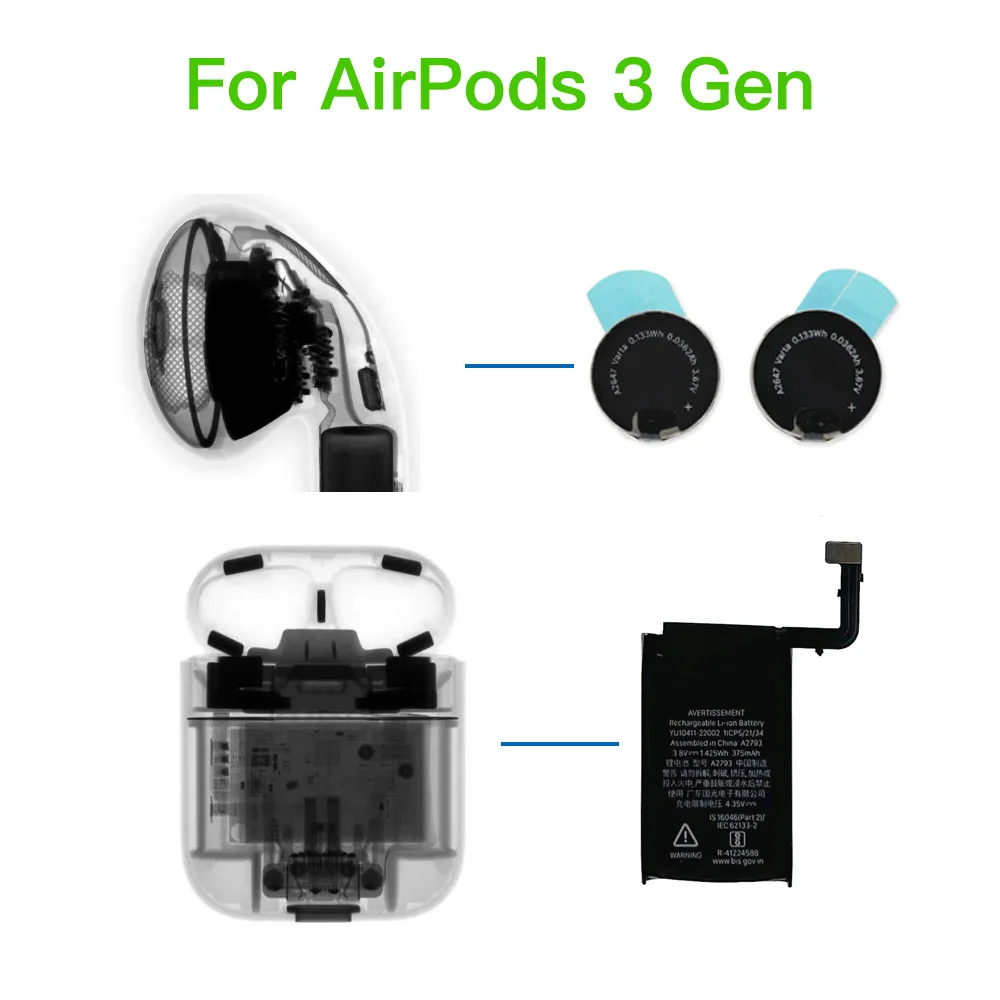 Genuine A2647 Replacement Battery For Apple Airpods 3 A2564 A2565 For Air Pods 3 Rechargeable Batteries Batteria A2793+Free Tool