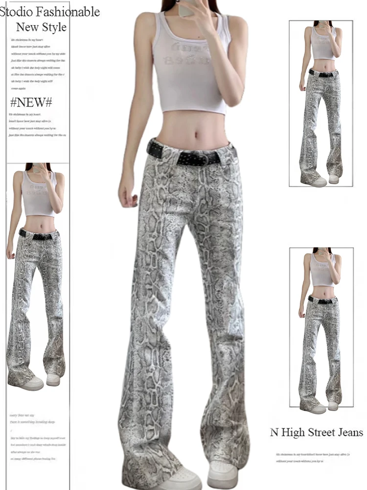 

Осень-зима 202, женские расклешенные брюки Y2k, готические леопардовые брюки с низкой посадкой, узкие брюки-трубы, джинсы-клеш, новые джинсы