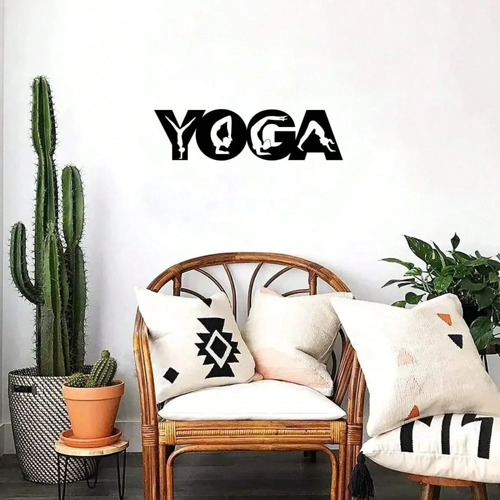 

Yoga Pose Metal Sign Sculptural Wall Art Home Office Decor Black Finish