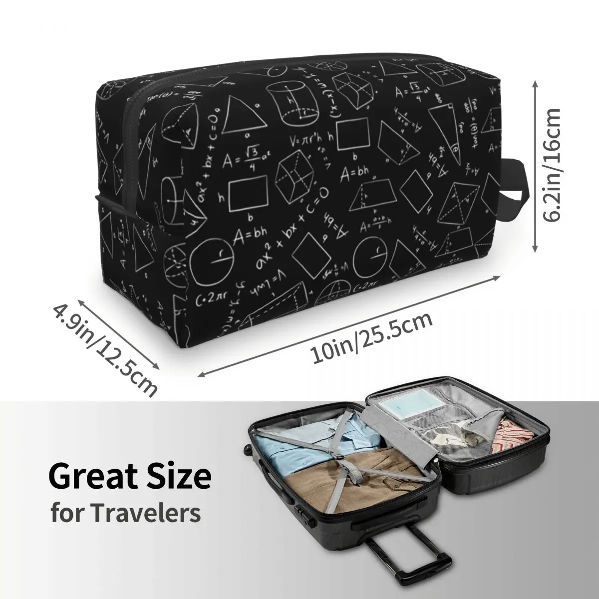 Math Themed Black And White Equation Design Makeup Bag Cosmetic Storage Dopp Kit Toiletry Cosmetic Bag for Women Beauty
