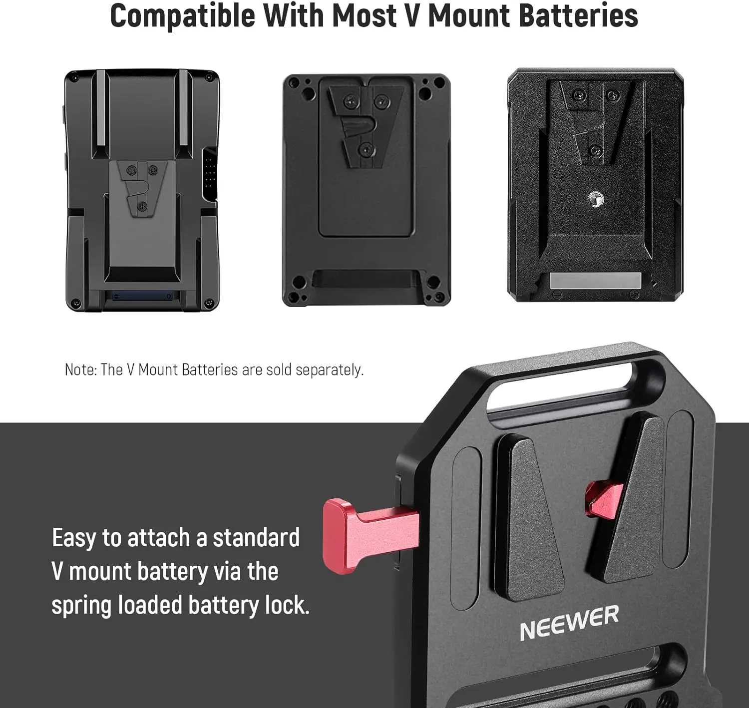 NEEWER V Mount Battery Plate with Dual 15mm Rod Clamps Metal V Lock Battery Mounting Plate Fits Camera Cage Rig