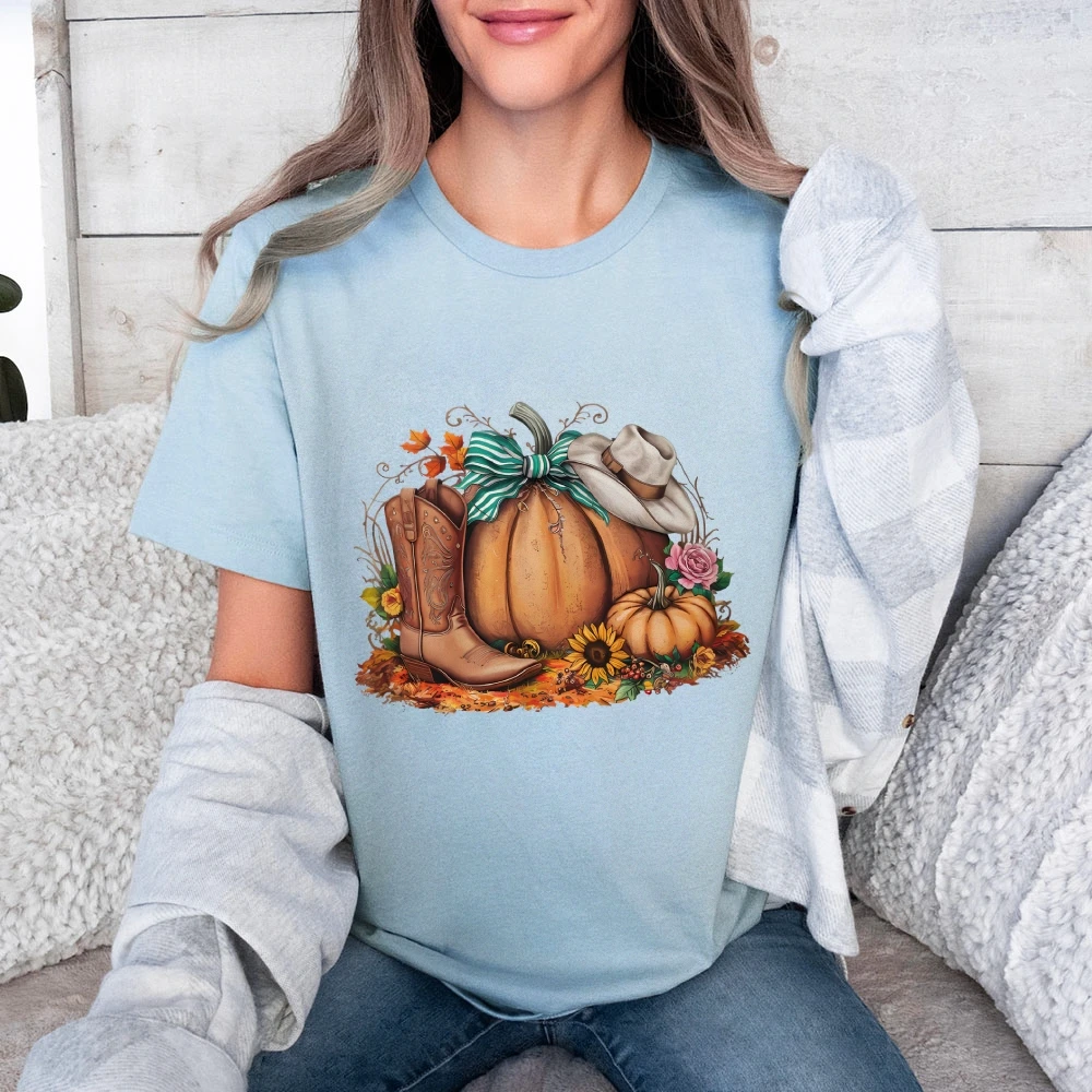 Halloween T-Shirt Howdy Pumpkin Shirt Western Fall Gift Fall Vibes Cowgirl Tee Women Halloween Costumes Women’s Clothes Top Tees