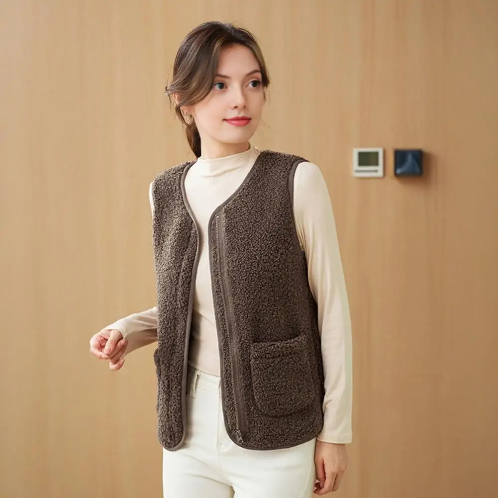 Women Polyester Vest Solid Color Women Vest Women’s Fuzzy Sherpa Fleece Vest with Pockets Warm Jacket for Fall Winter Cozy