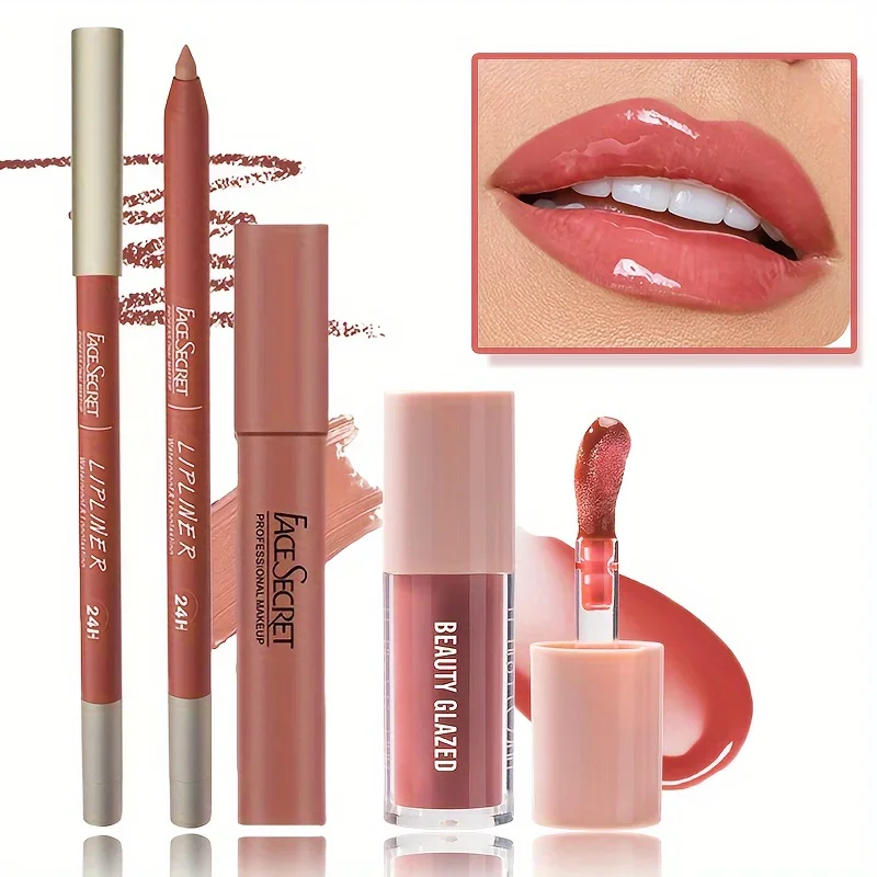 3 قطعة/المجموعة عارية ماتي المخملية الشفاه ماكياج الشفاه بطانة + أحمر الشفاه + زيت الشفاه طويلة الأمد للماء ماتي أحمر الشفاه ماتي الشفاه كيت