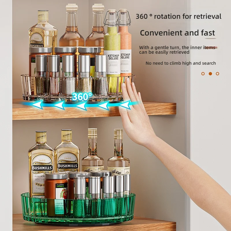 360 Rotating Storage Rack Kitchen Storage Spice Rack Non-Slip Cabinet Kitchen Bathroom Organizer Tray Plate Cosmetic Organizer