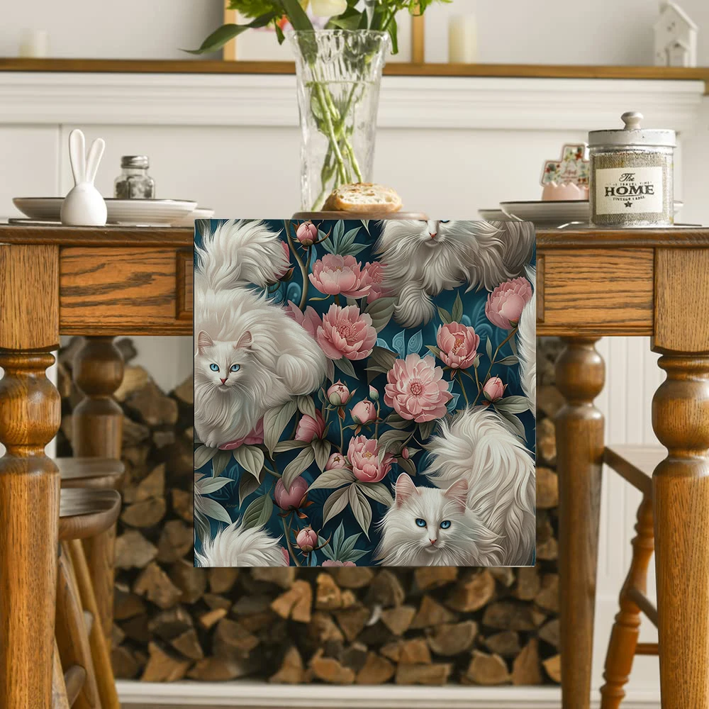 Cat Flower Watercolor Table Runners Tablecloth Home Decoration Dining Tables Table Runner Wedding Party Tablecover