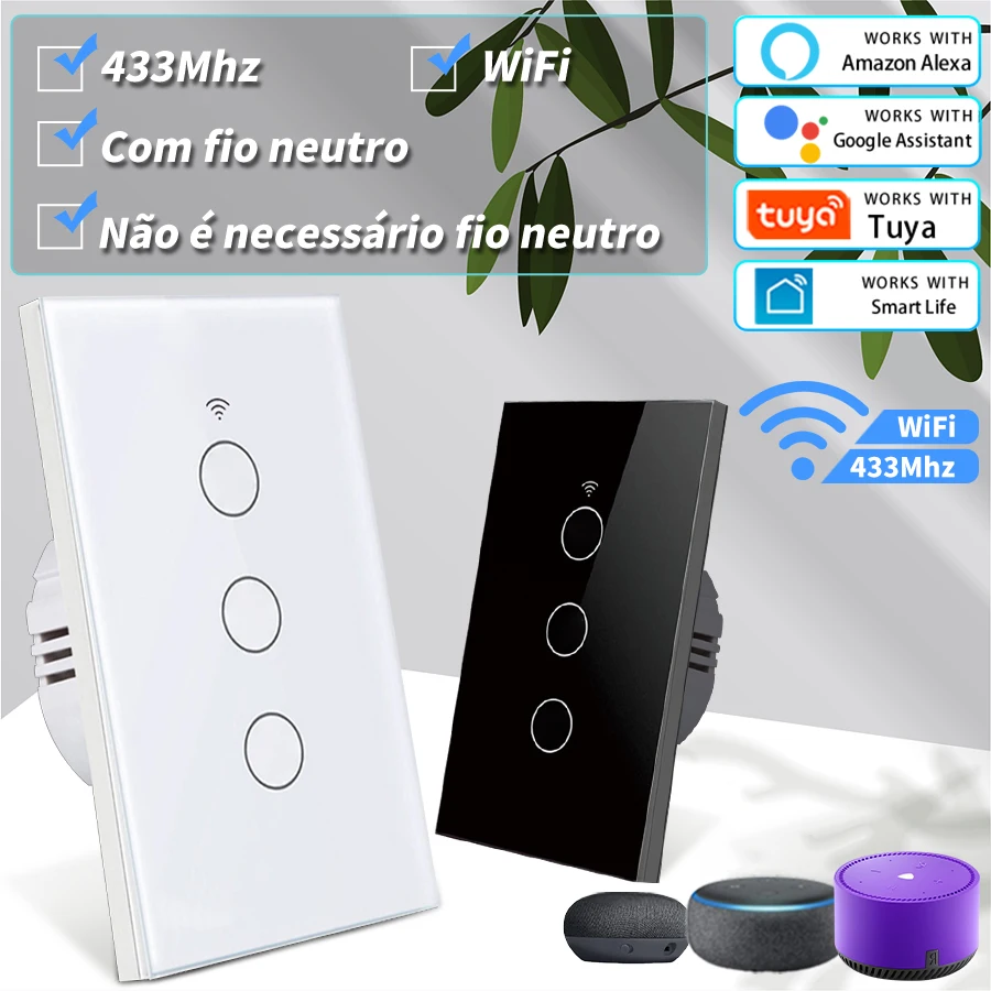 

Tuya WiFi Smart Switch 433MHz Light Switch Neutral/No Neutral Required 1/2/3gang Smart Life APP Voice Control Alexa Google Home