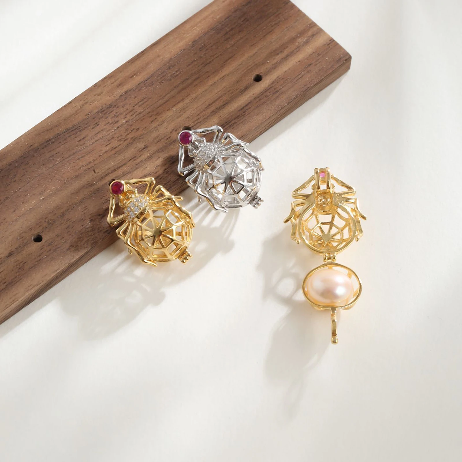 925 Sterling Silver Spider Cage Pendant Blank Can Be Opened Settings Incense BalIs,Pearls DIY Necklace Charm Jewelry Making