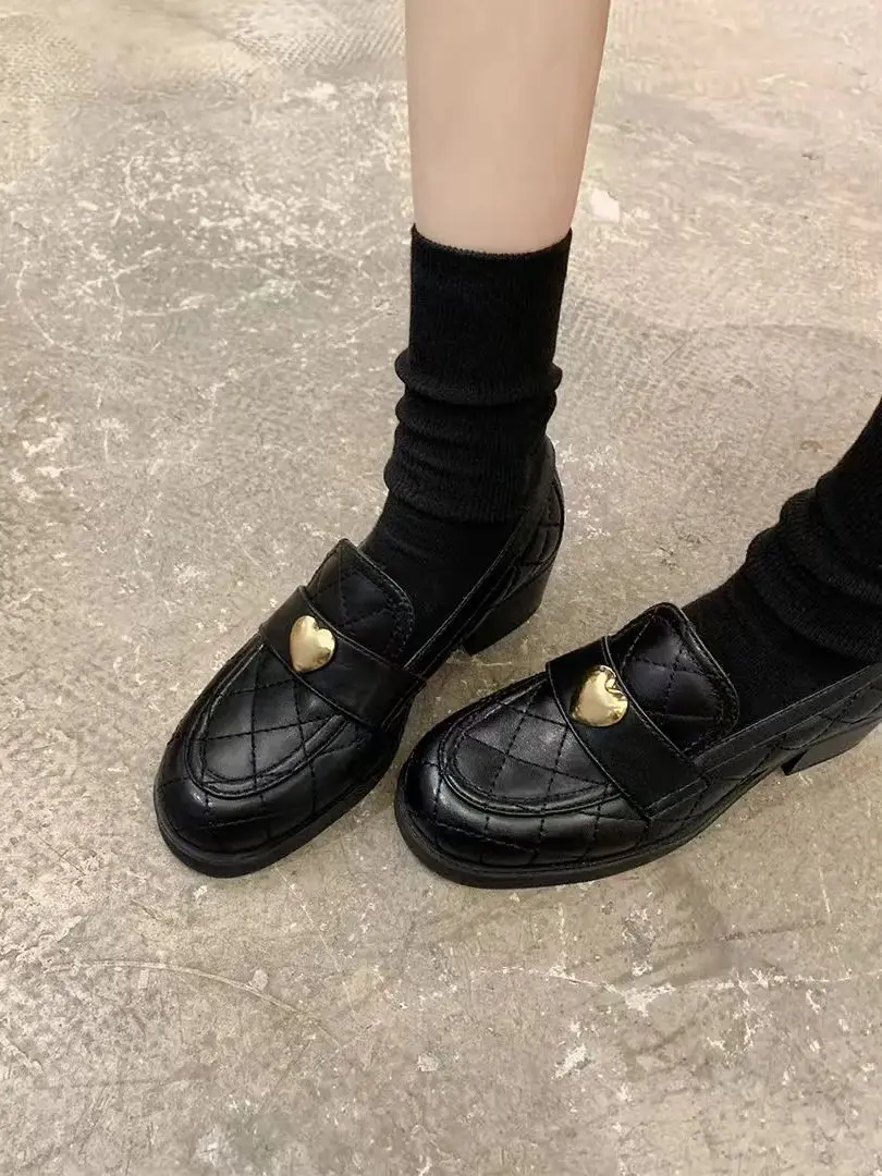 

Women's Black Chunky Heel Loafers Leather Shoes, Non-Slip Thick Sole, Anti-Fatigue Elegant Fashion Footwear for Office & Daily