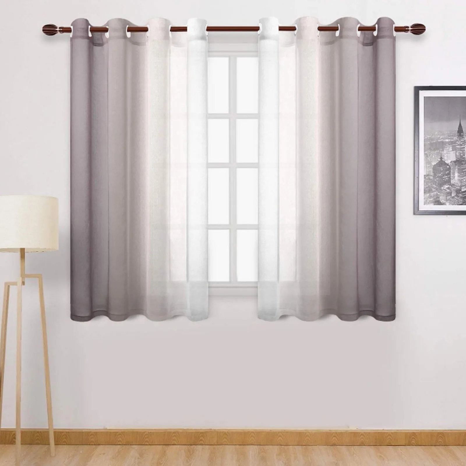 Faux Grommet Light Filtering Semi Sheer Gradient Window Curtain