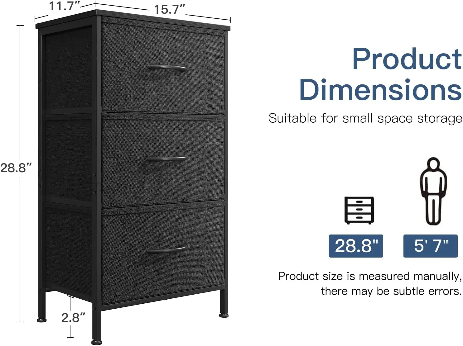 

Dresser For Bedroom Nightstand, Small Fabric Dresser Chests Of Drawers, Closet Organizers And Storage With 3 Drawers, Black