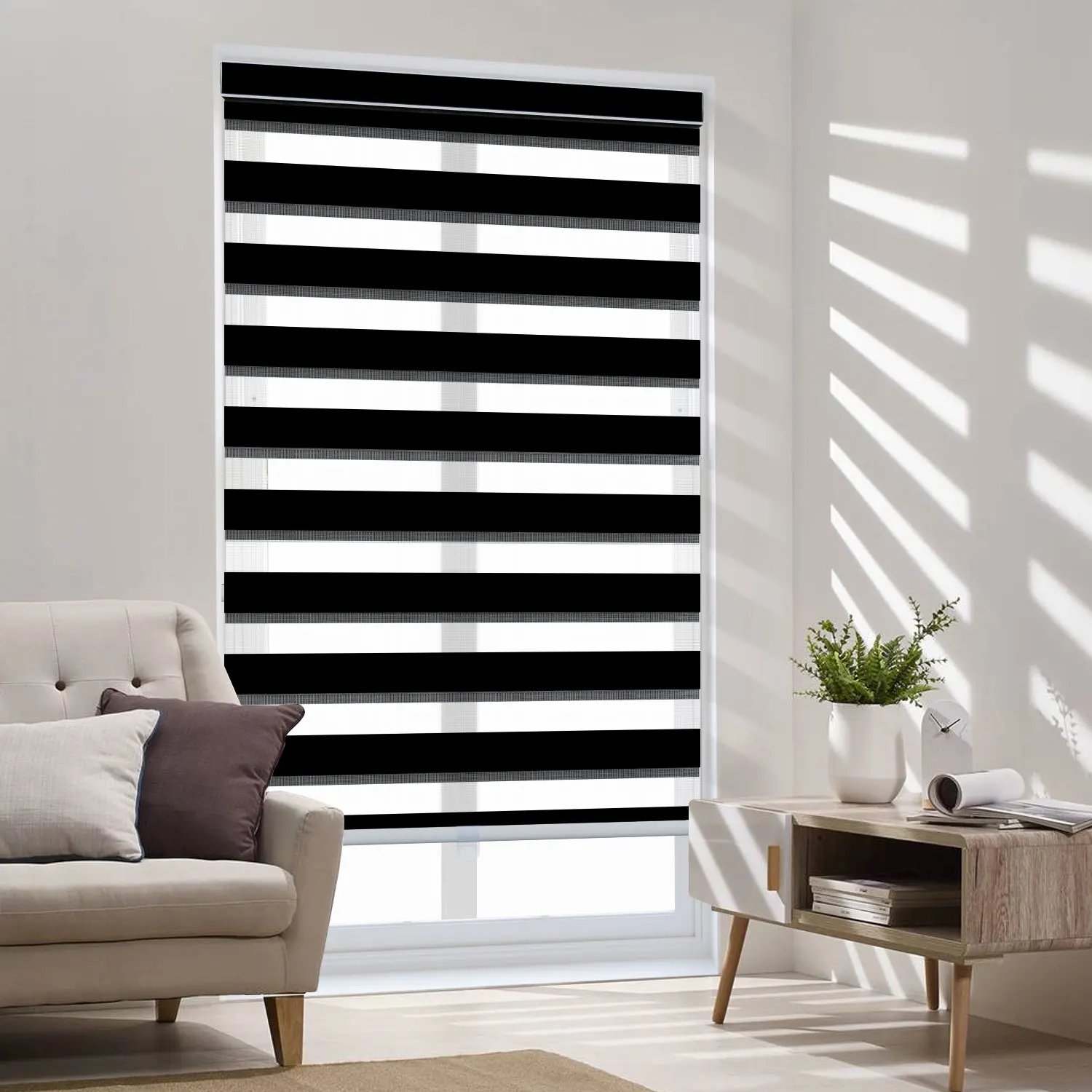 Cordless Zebra Blinds for Windows Double Layer Roller Blind Custom Size Window Shades, 90% Darkening for Home and Office, Luxury