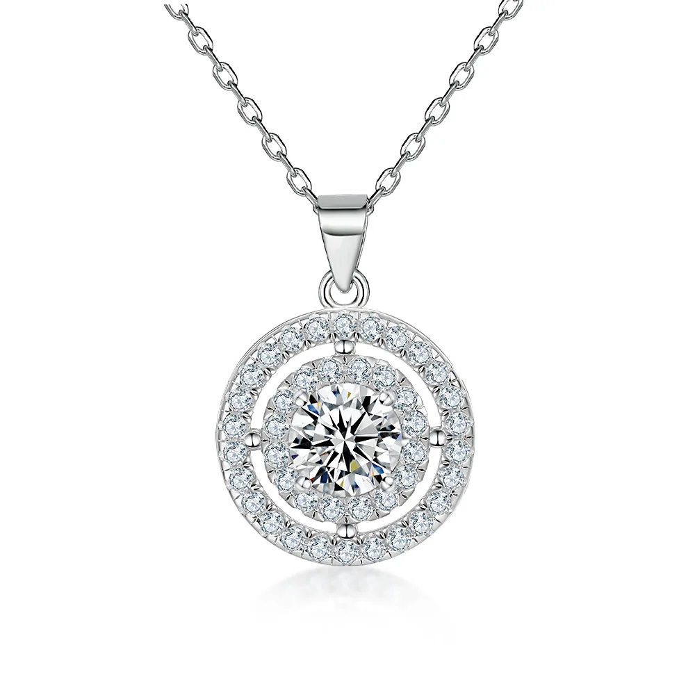 

New round time diamond disc s925 pure silver plated 18K gold PT950 platinum necklace for women's niche pendant collarbone chain