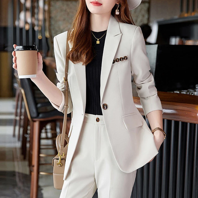 New Spring Autumn Office Lady Elegant Fashion Business Casual Blazer Jacket Women Solid Long Sleeve Slim Single Button Suit Coat