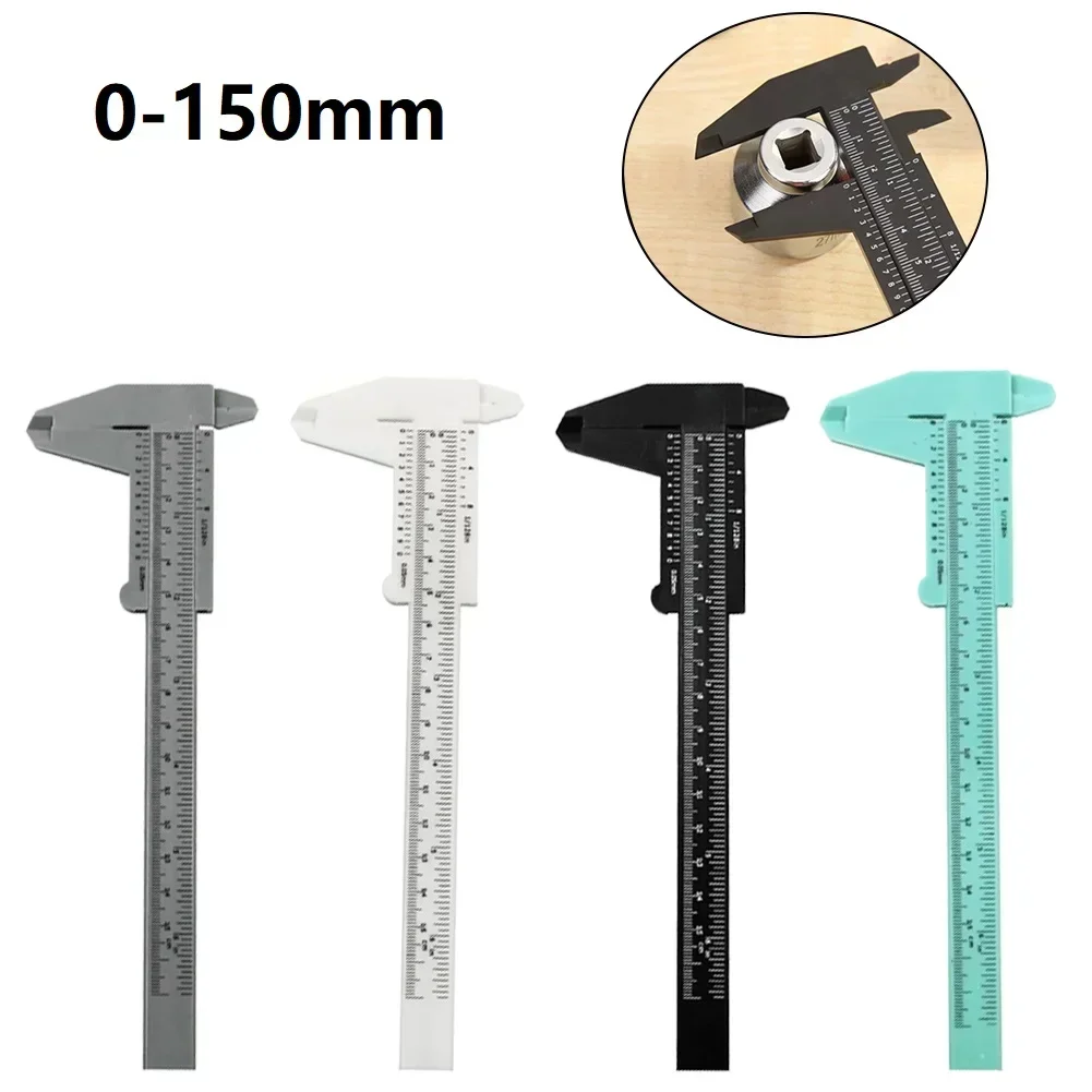 1 PC 0-150 มม.กฎคู่ขนาดพลาสติก Vernier Caliper นักเรียน Dial Gauge ไมโครมิเตอร์วัดไม้บรรทัดเส้นผ่านศูนย์กลางภายในความลึกเมตร